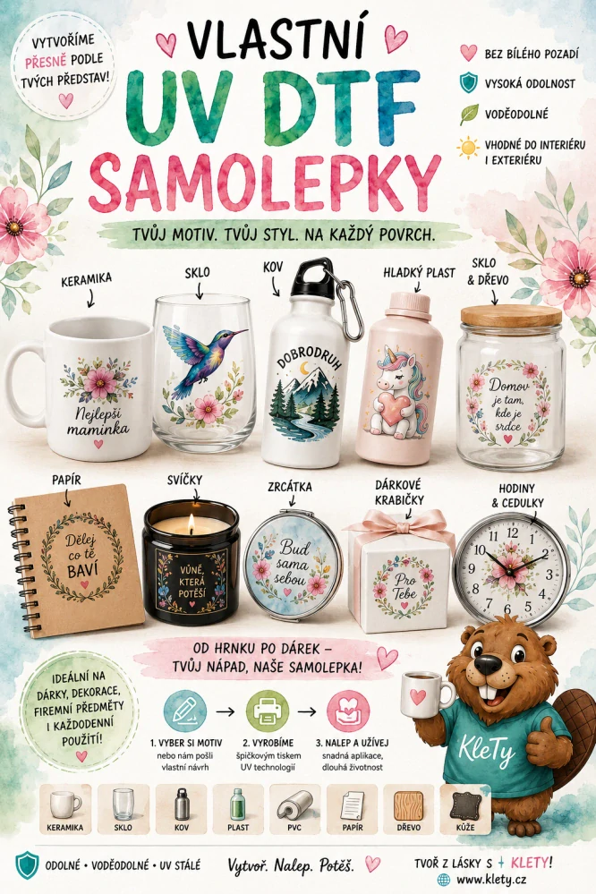 UV DTF SAMOLEPKA - Vlastní text jeden řádek
