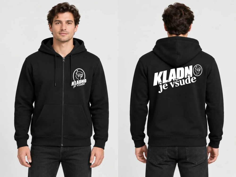 Unisex mikina na zip s potiskem „KLADNO je všude“