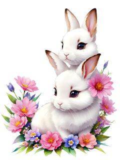 NAŽEHLOVAČKA - Dva králíci s květinami