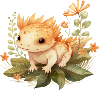 NAŽEHLOVAČKA - Axolot  s květinami