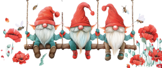 UV DTF samolepky - Trpaslíci na houpačce s máky