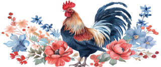 UV DTF samolepky - Kohout s květinami