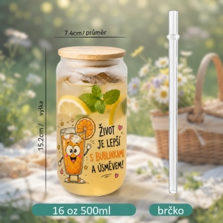 Kelímek s bambusovým víčkem - Život je lepší s bublinkami a úsměvem!